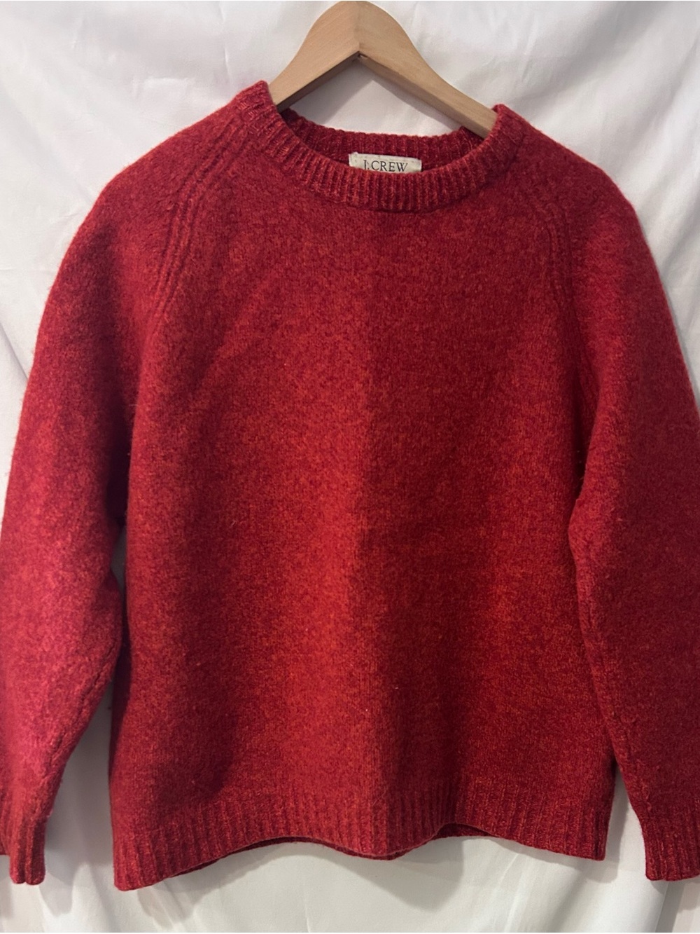 J.Crew Mens XXL 100% Wool Sweater Red Orange Heather Raglan Crewneck Pullover